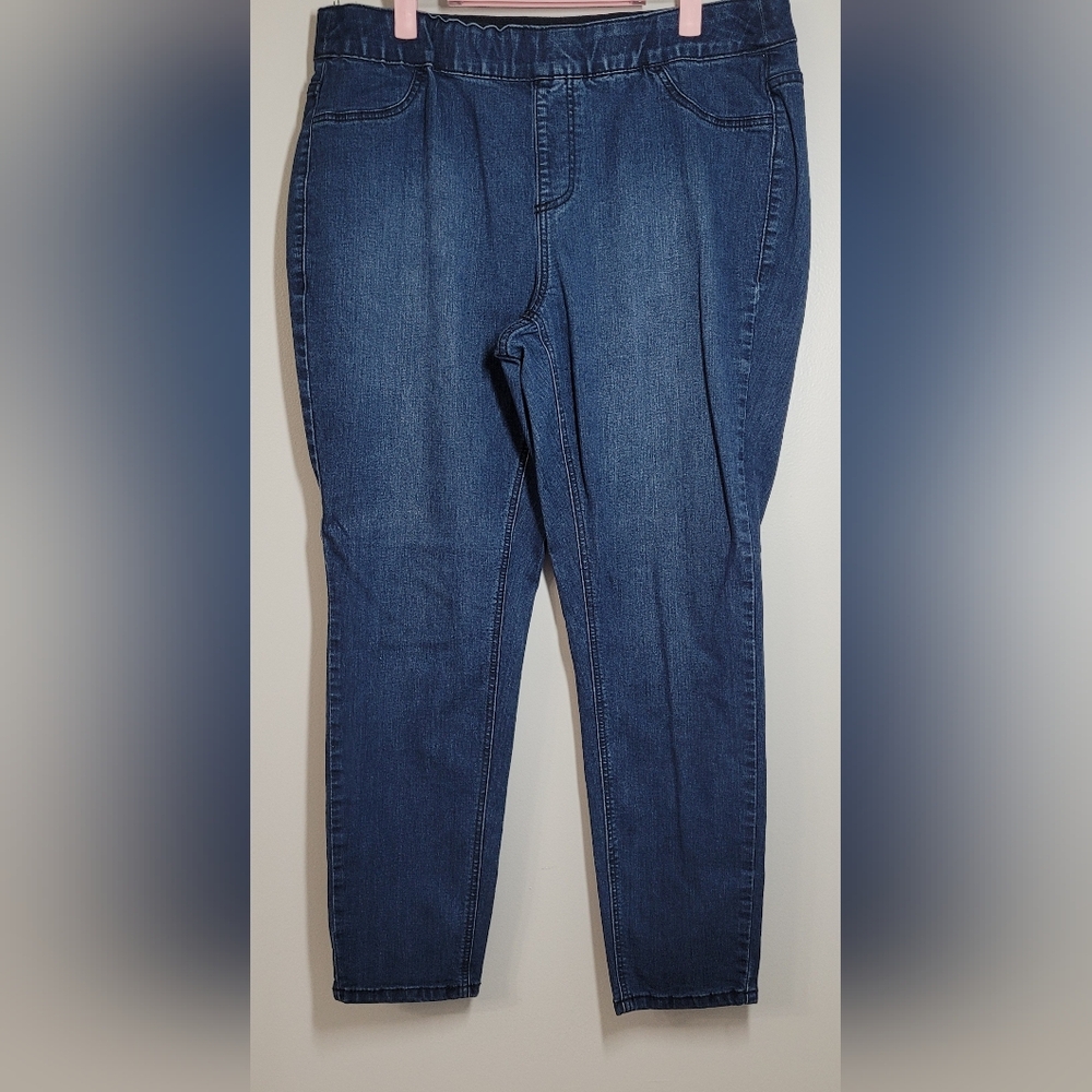 CJ BANKS Pull-on Elastic Waist Stretchy Jeans Dark Wash 18W